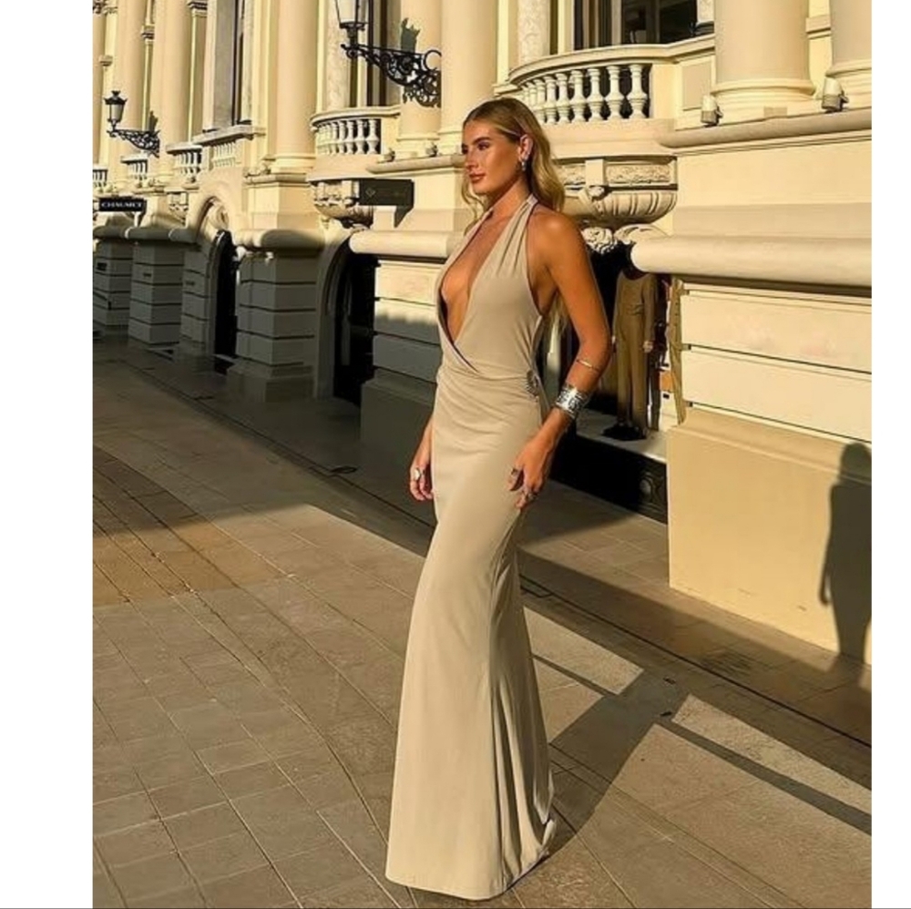 Zara Shell Halter Maxi Dress Size M ans XS - Picture 6 of 16